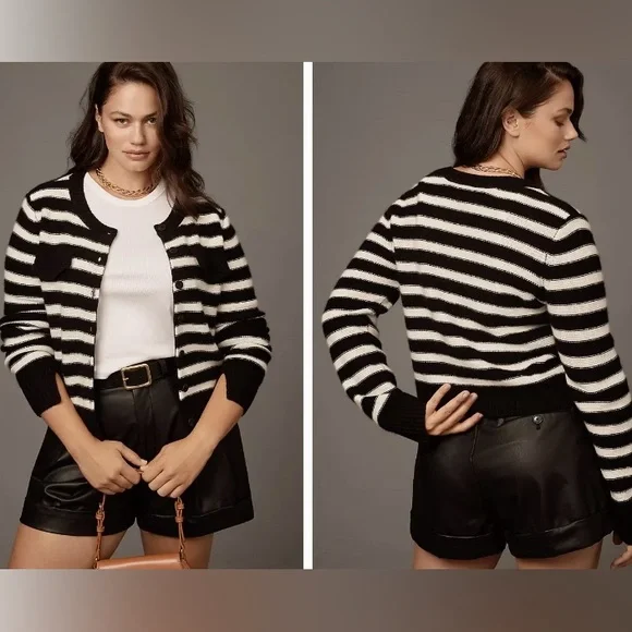 Maeve 100% cashmere cropped striped cardigan - Picture 2 of 5